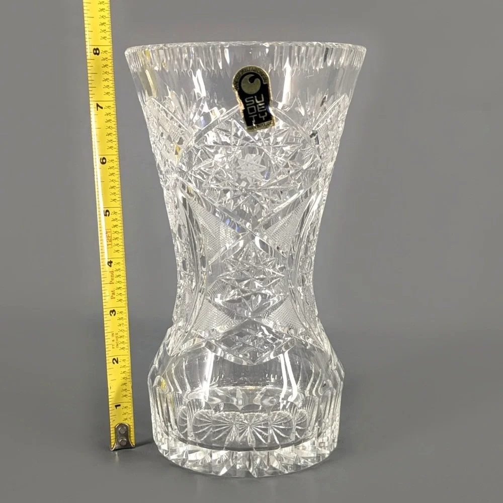 Sudety 24% Lead Crystal Vase Hand Cut Pinwheel Starburst Poland 8 Inch